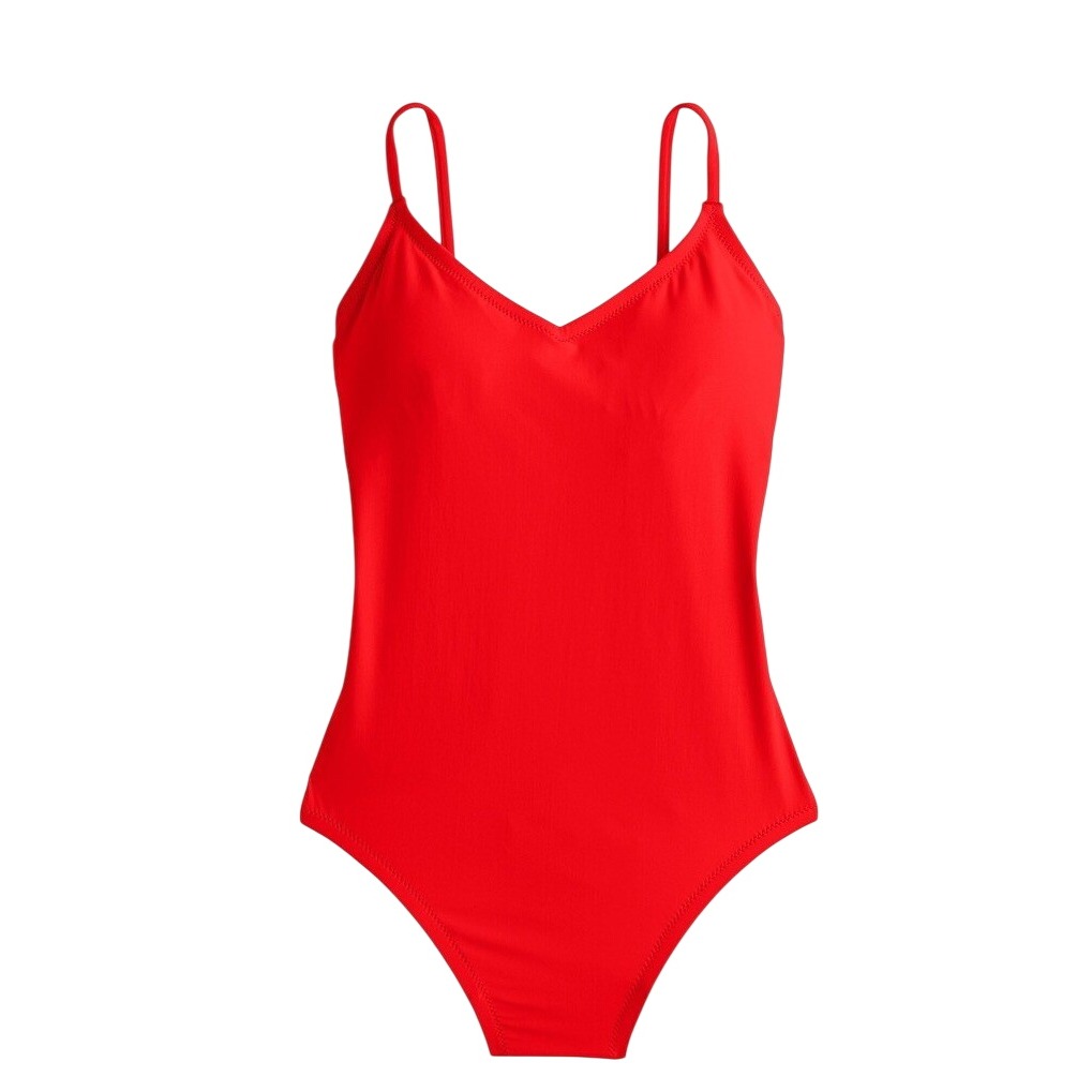 J.Crew Ballet One Piece Womens Swimsuit 12 Red V-Neck Spaghetti Strap Shelf Bra